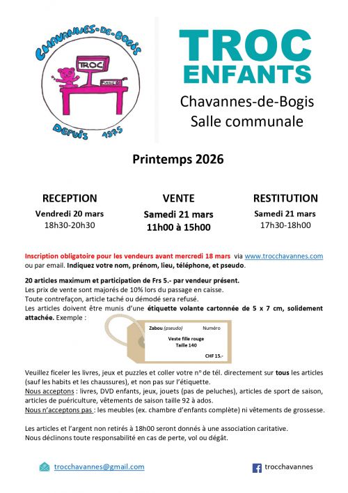 Troc enfants - 20 au 21 mars 2026